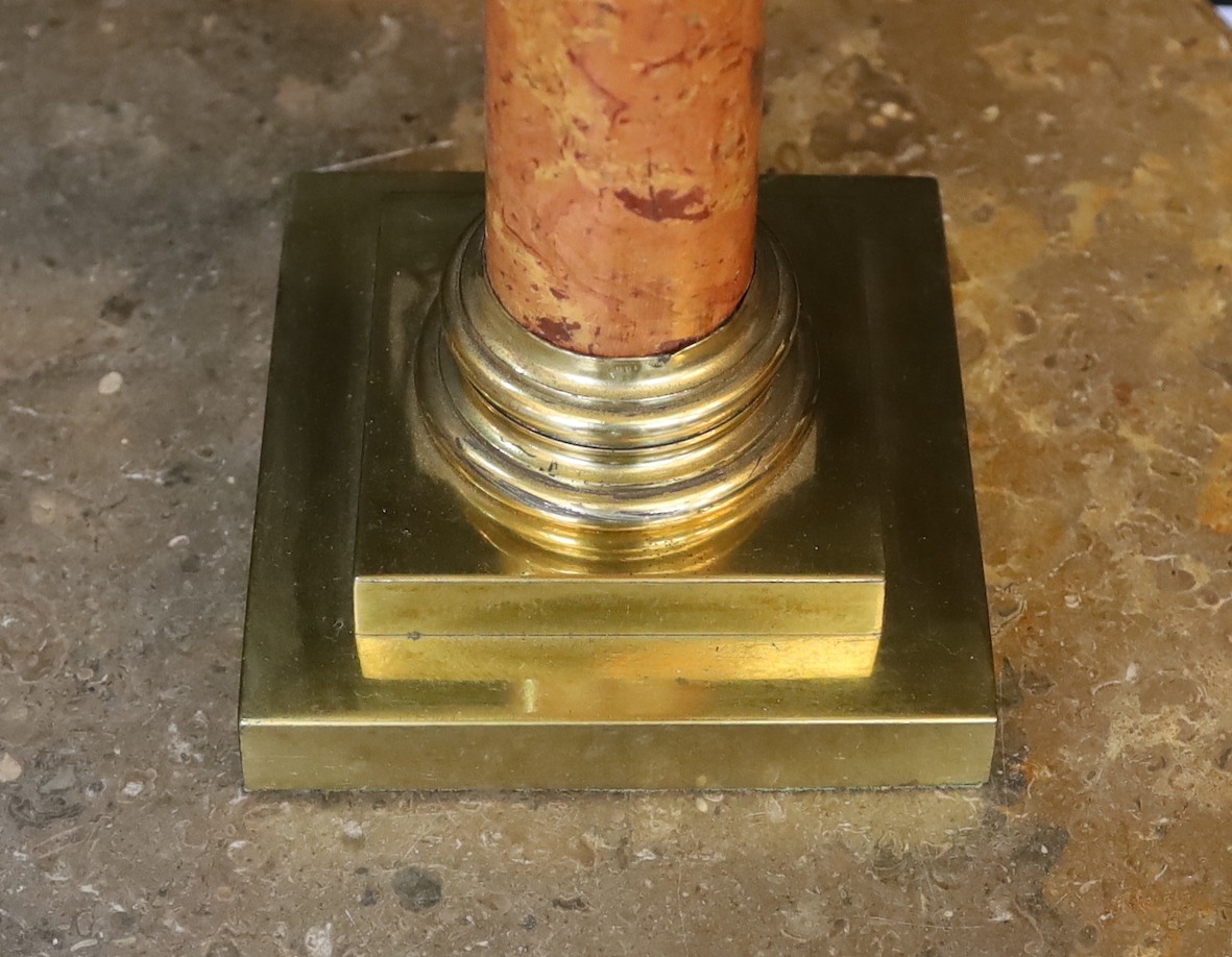 An Edwardian gilt brass and rouge marble Corinthian column table lamp, height 52cm